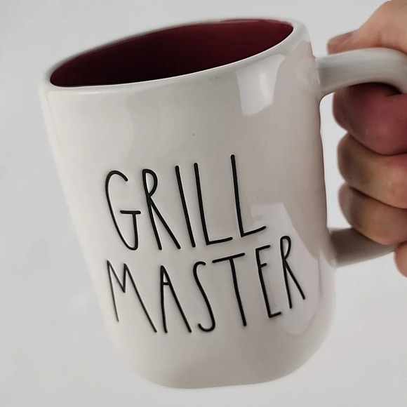 Rae Dunn Other - Rae Dunn White Ceramic Double Sided Mug Large Letters GRILL MASTER Red Interior
